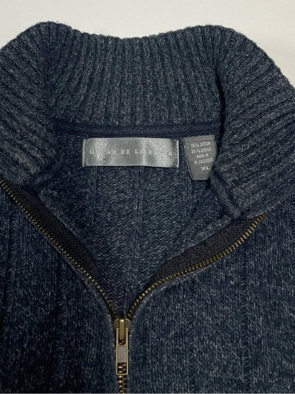 Oscar De La Renta Men’s Quarter-Zip Ribbed Pullover Sweater in Charcoal Gray XL - Picture 7 of 11